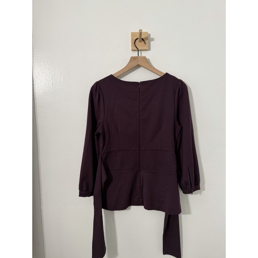 Boden Plum Purple Peplum Tie Waist Top Womens Long Sleeve Puff Shoulder Blouse 8 - Picture 4 of 6